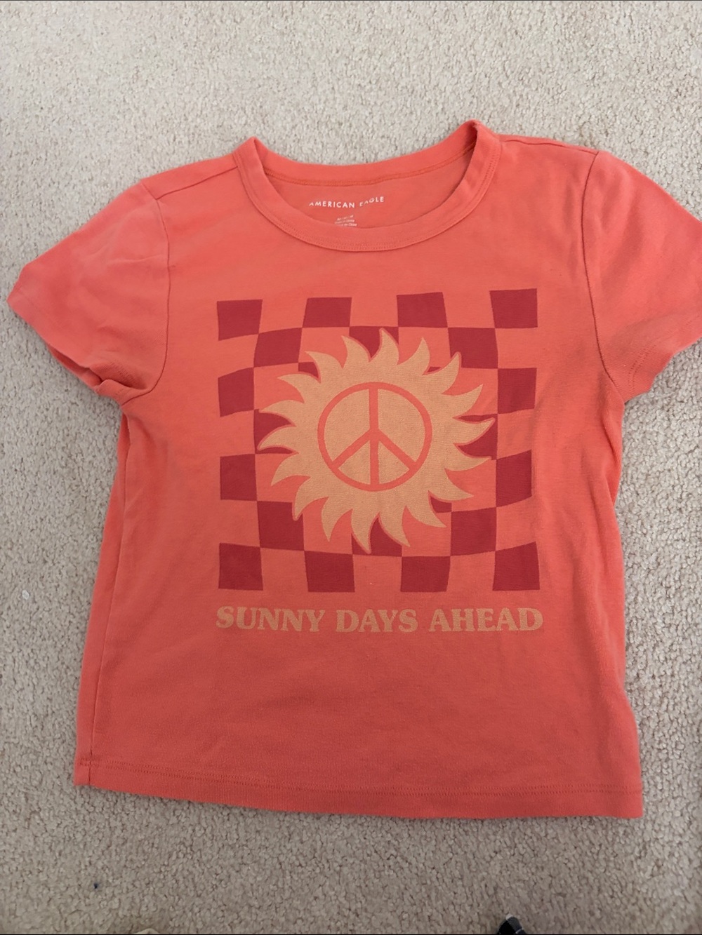 American Eagle Outfitters Coral-Orange Graphic Short Sleeve Tee